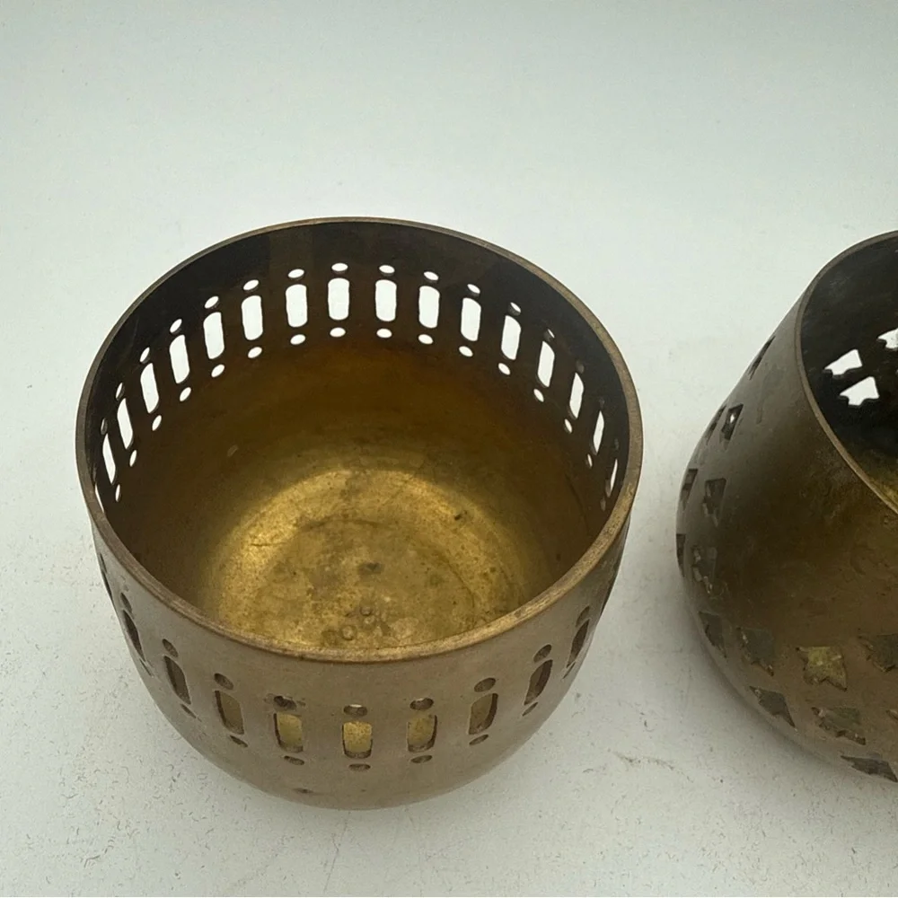 VTG  Brass votive/ Tealight Cardholders Cutout Patterns Bohemian Style India